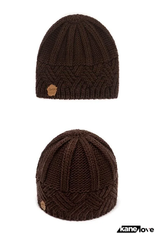 Retro style rhombus lattice thick needle wool knitted hat