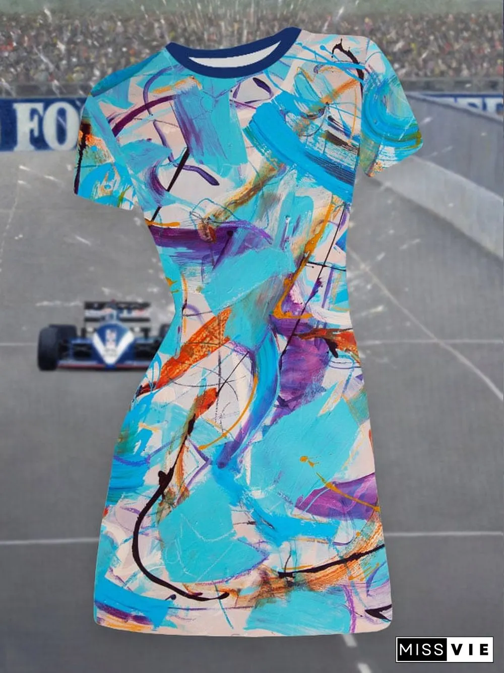 Women's Abstract Race Track Print Fitted Dress