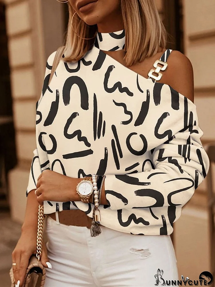 Women's Long Sleeve Halter Geometric Print Top