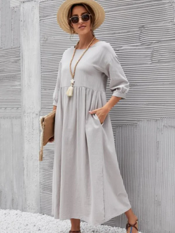 Chic Round-Neck Midi Dress in 11 Stunning Colors