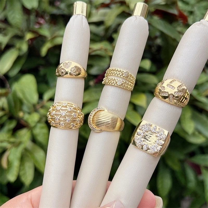 Copper 18K Gold Plated Geometric Zircon Open Rings