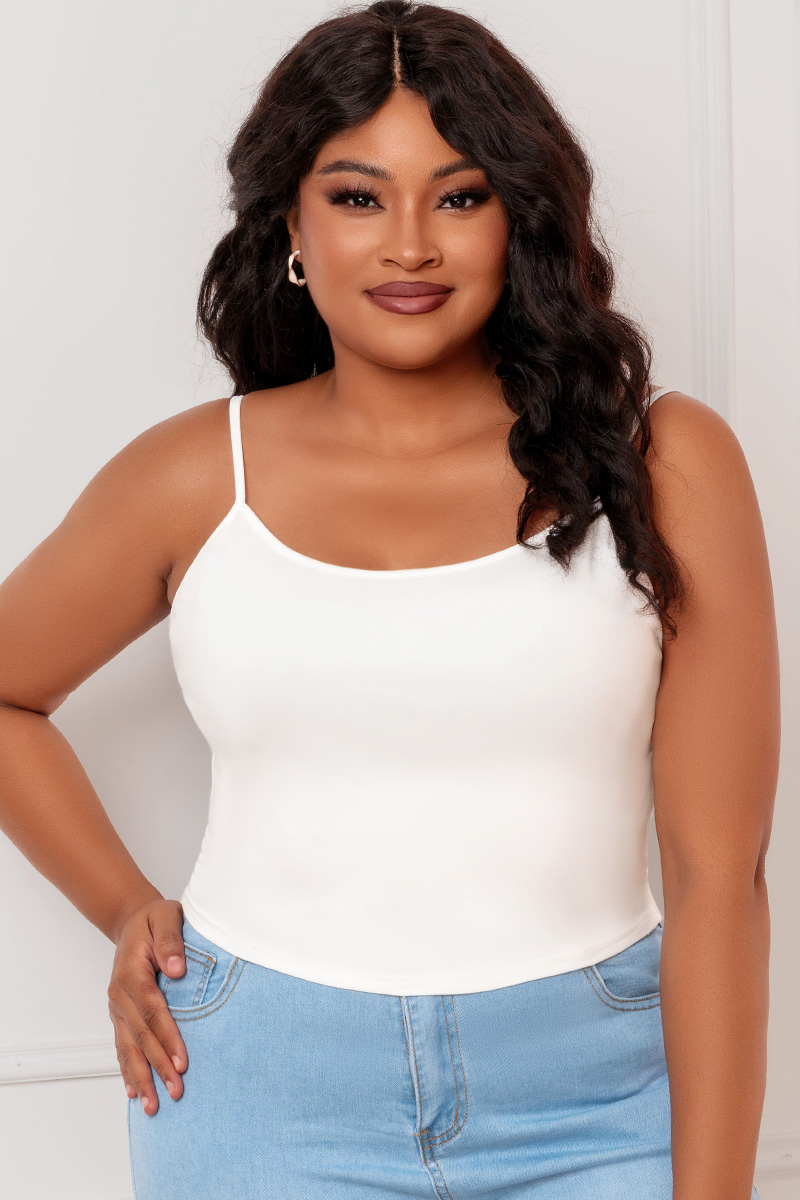 Xpluswear Design Plus Size Casual White Thin Strap Tank Top