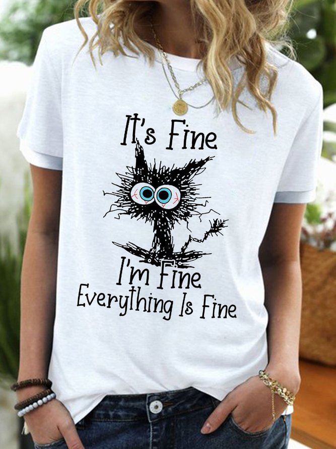 I Am Fine Everything Is Fine Women Simple Cat Printing Canvas Open-top Party Halloween Canvas Shopping Totes