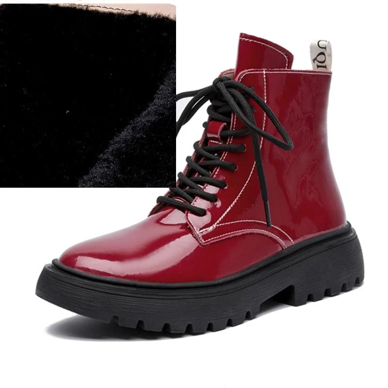 AIYUQI Women Martin Boots Winter 2021 New Genuine Leather Fashion Women Ankle Boots Lace Up Fur Women Motorcycle Boots