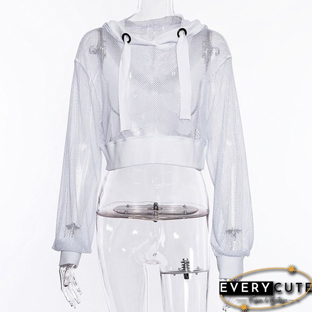 Women's Fashion Hoodie Sweatshirt Sports Pullover Mesh Crop Tops