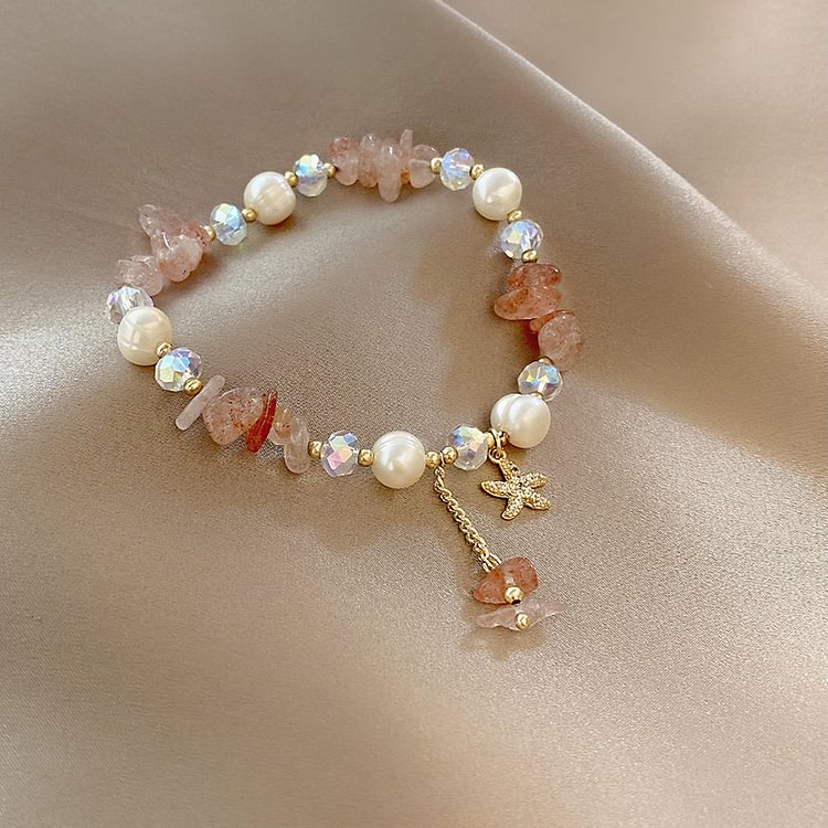 Strawberry Quartz Shard Pearl Bracelet KERENTILA
