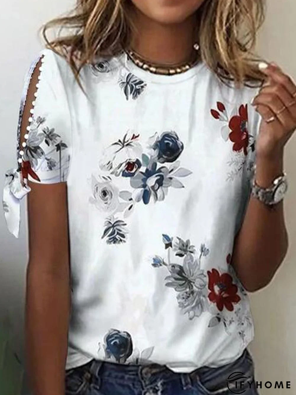 Crew Neck Regular Fit Floral T-Shirt | IFYHOME