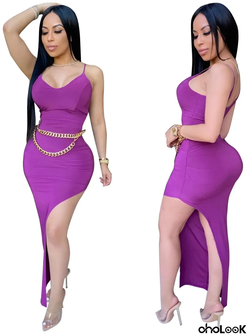 Purple Sexy Irregular Strap Party Dress