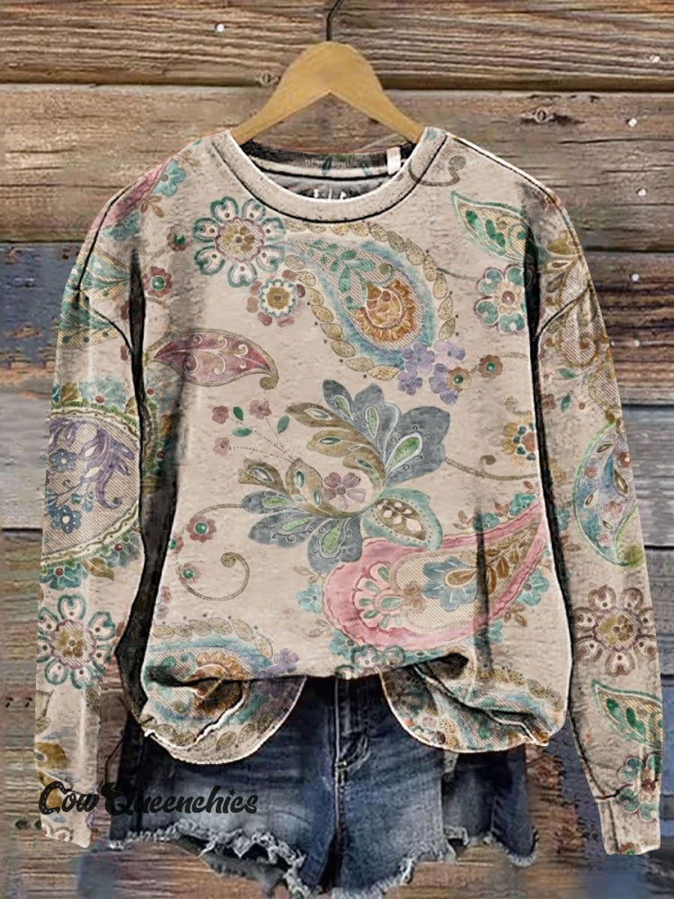 Vintage Floral Art Print Casual Sweatshirt Multicolor / S