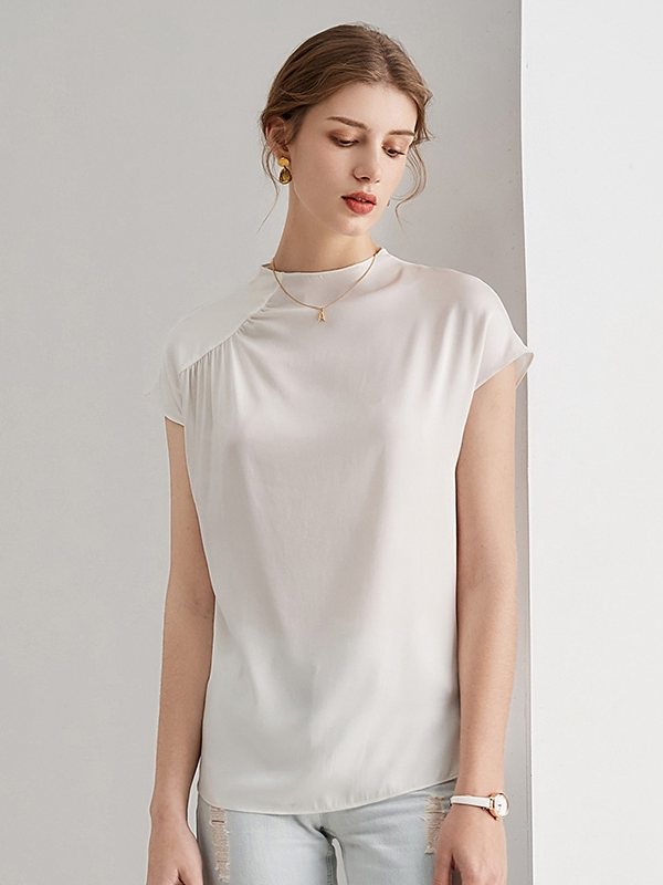 Silk Shirt Simple White Back Zipper Style