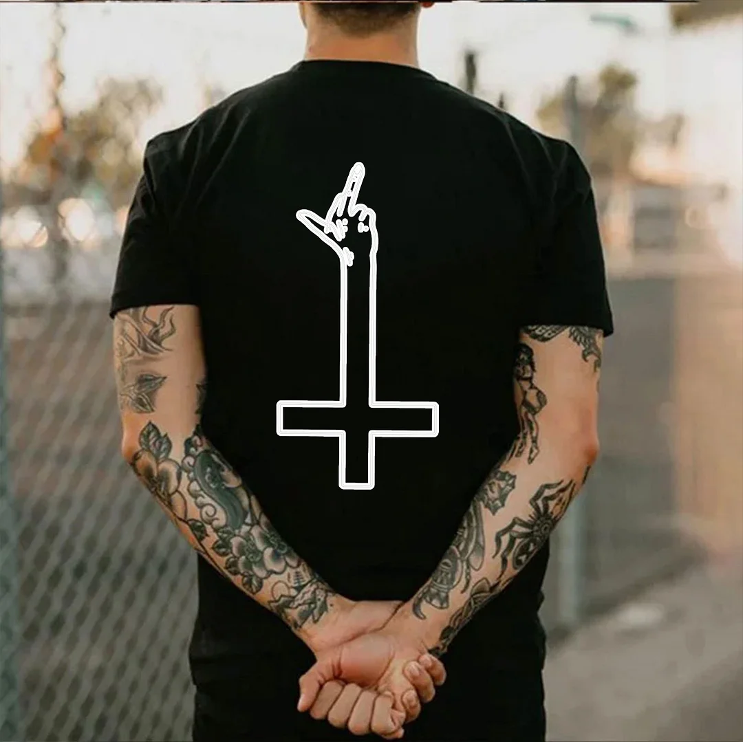 Modification of Latin Cross Salute Casual Black Print T-shirt