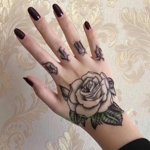 Waterproof Temporary Tattoo femme Sticker Flower Rose letter Fake Tatto Flash Tatoo Back of hand Foot Tato for Girl Women Men