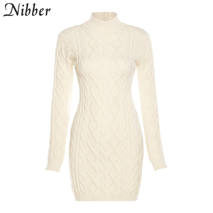 Nibber Autumn Mini Knit Dress For Women Clothing Basic Sexy Backless Wool Dress Fall winter Luxurious Christmas Wear 2021 Outfit