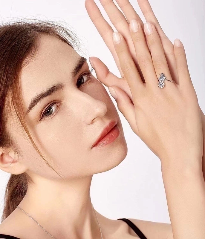 2 Pieces Fashion Minimalist Flower Butterfly Copper Plating Butterfly Zircon Rings