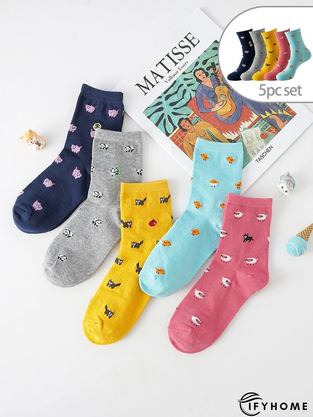 5Pcs Casual Animal Pattern High Stretch Socks Set Daily Commuting Outdoor Home Accessories | IFYHOME