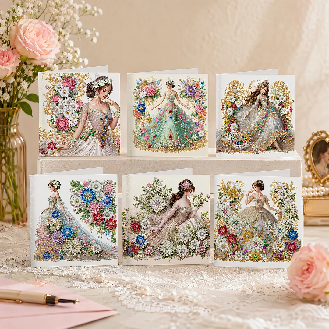 6pcs Dream Girl DIY Diamond Painting Greeting Card Kits with Envelopes Diamond Art Greeting Cards Diamond Art Cards Kits for Adults DIY Crafts Family Friend Gifts