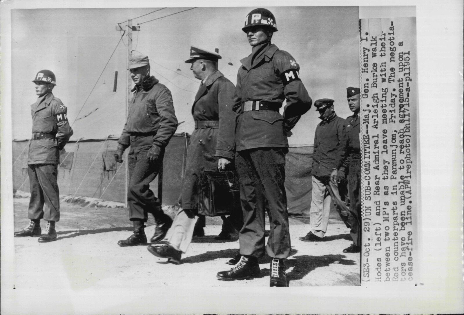 Admiral Arleigh Burke and MP's at Panmunjom 1951 Korea War Press Photo Poster painting