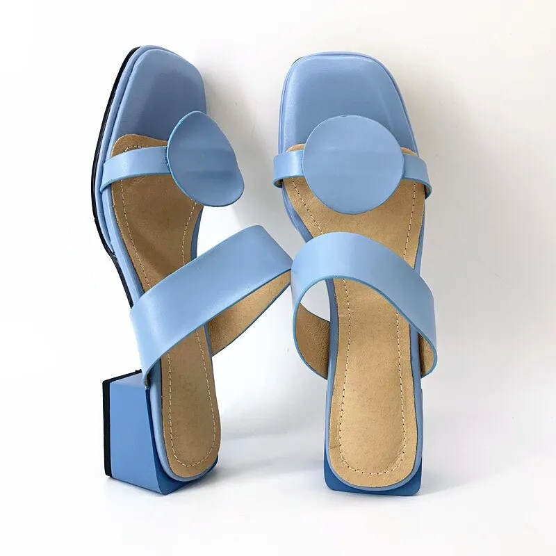 Big size 33-48 summer high heels slippers woman pu leather open toe fashion slippers elegant woman shoes concise slides
