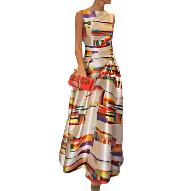 Toloer Toloer New Fall 2023 Fashion Casual Print Waist Slim Sleeveless Dress-Outfit Ideas