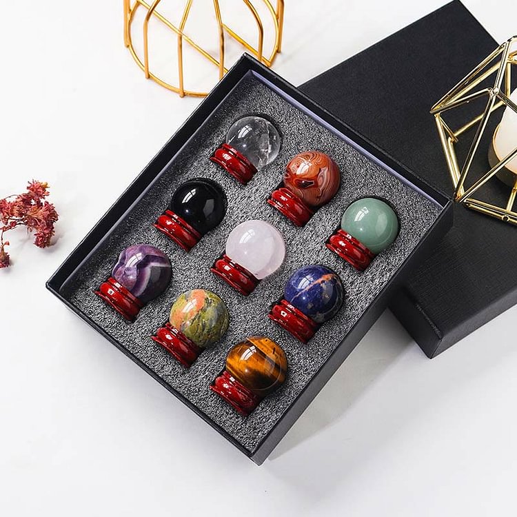 9pcs Natural Crystal Balls Gemstone Crystal Set