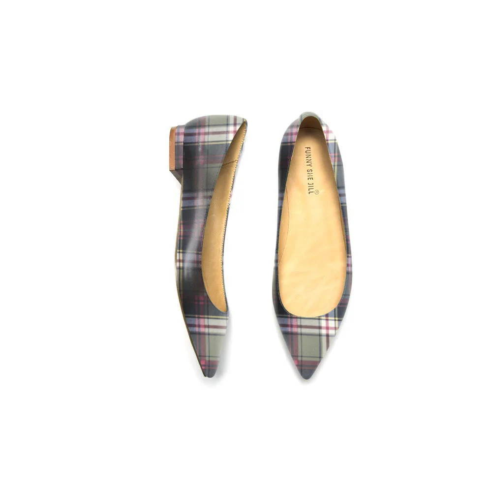 Woman's Multicolor Checkered Pumps Low-cut Pointed Toe Ballet Flats Nicepairs