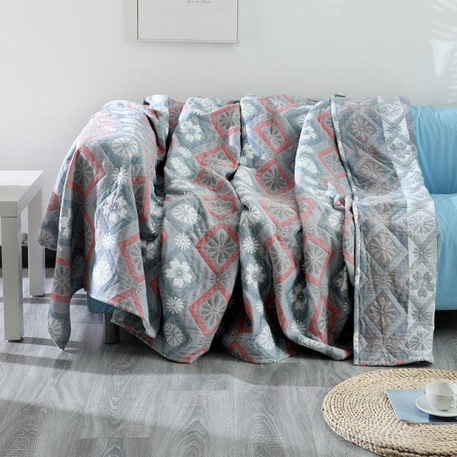 Boho Print Green Muslin Large Blanket