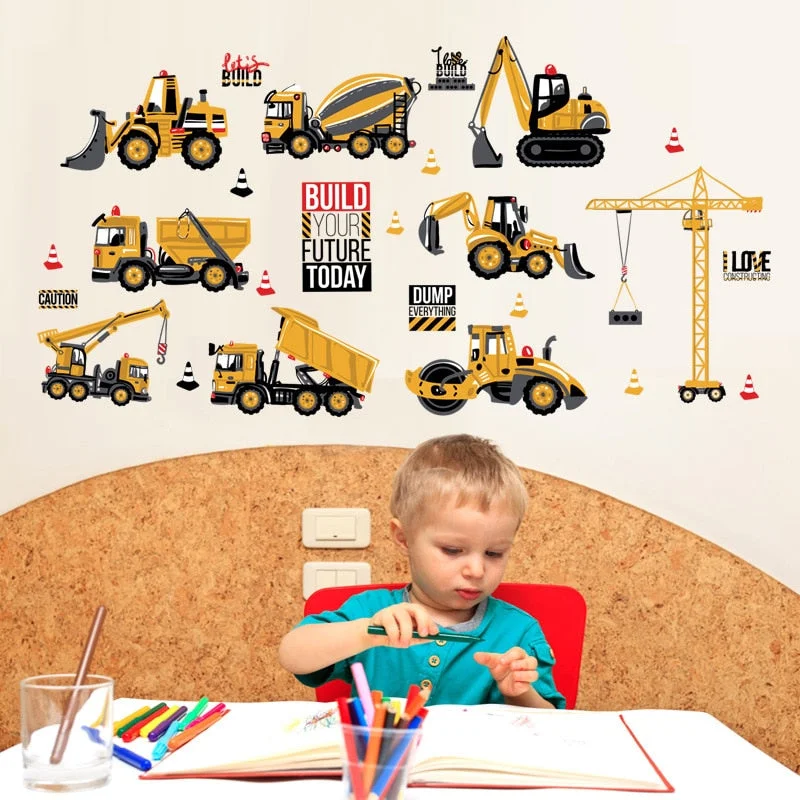Cartoon Tractor Wall Stickers DIY Cars Wall Art Decal Decoration for Kids Rooms Boys Girls Children Bedroom Home Decor