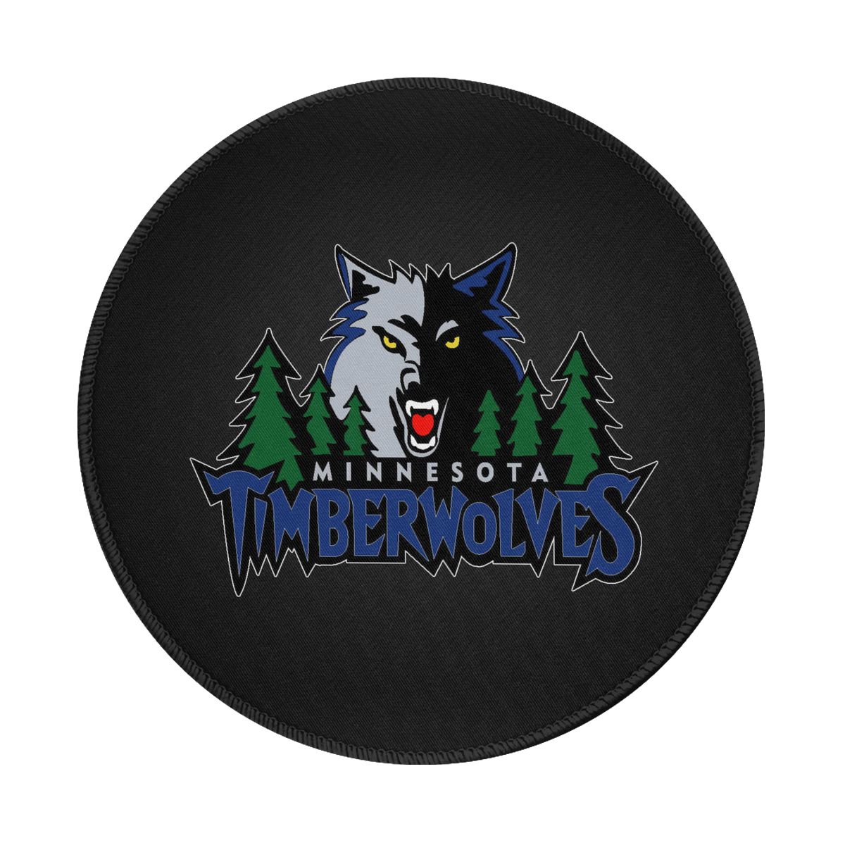 Minnesota Timberwolves Logo In Black Non-Slip Rubber Round Mouse Pad