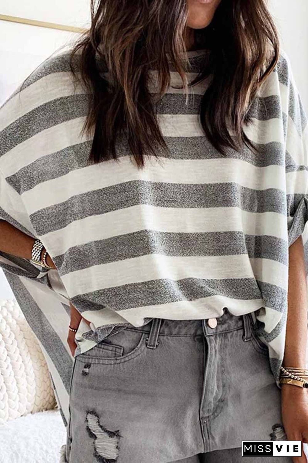 Striped Loose Round Neck Top