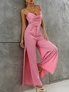 Spaghetti-Neck Ruffled Top+High-Waisted Split-Side Wide Leg Pants Two-Piece Suits