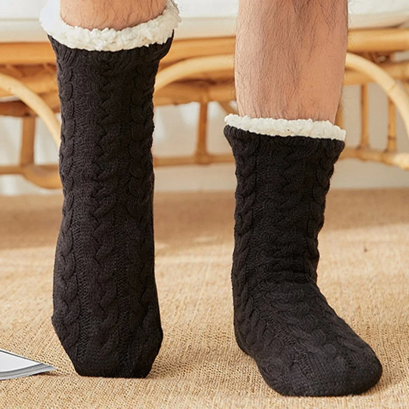 Men's Indoor Slippers Sock Crochet slippers with Fur Warm Plush Floor Bedroom Comfy Non-slip Home Slippers for Men Soft Big size