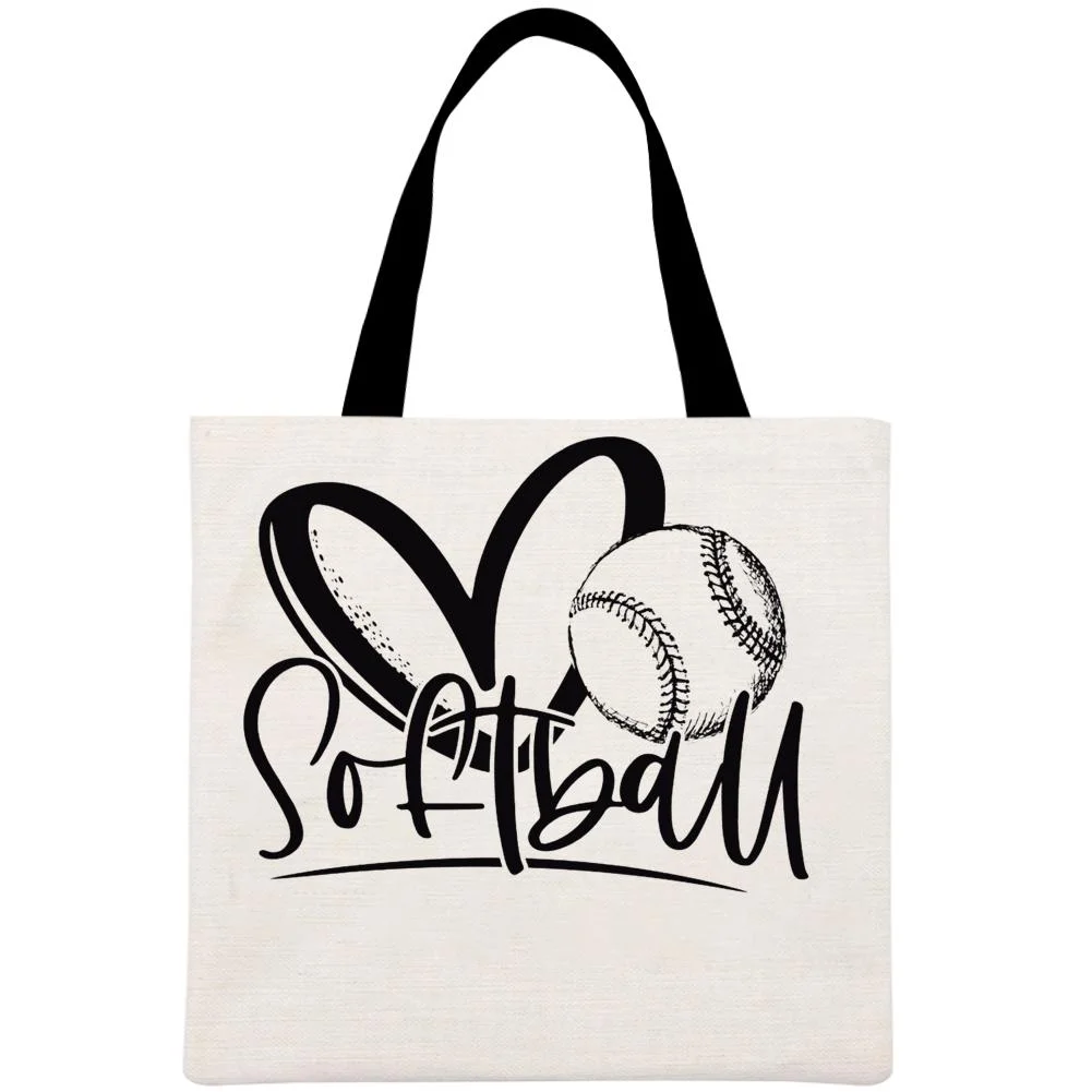 Linen Tote Bag - Softball Heart