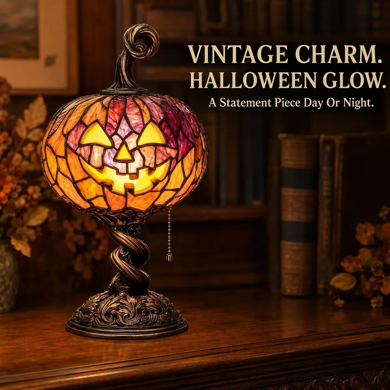 Halloween pumpkin lamp decorative details