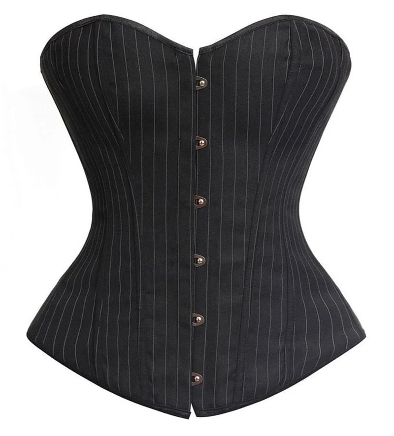 Sapubonva Sexy Black Striped Overbust Corset Office Lady Corselet Sexy Women Zip Corset Bustier Strapless Tops Costume Fashion