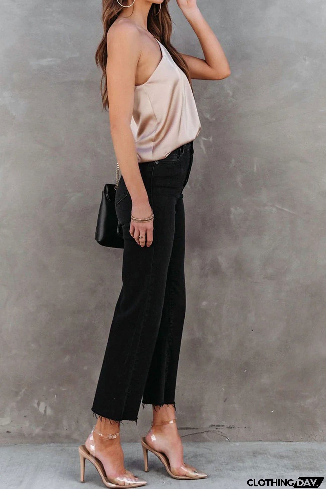 Satin One Shoulder Cami Tops