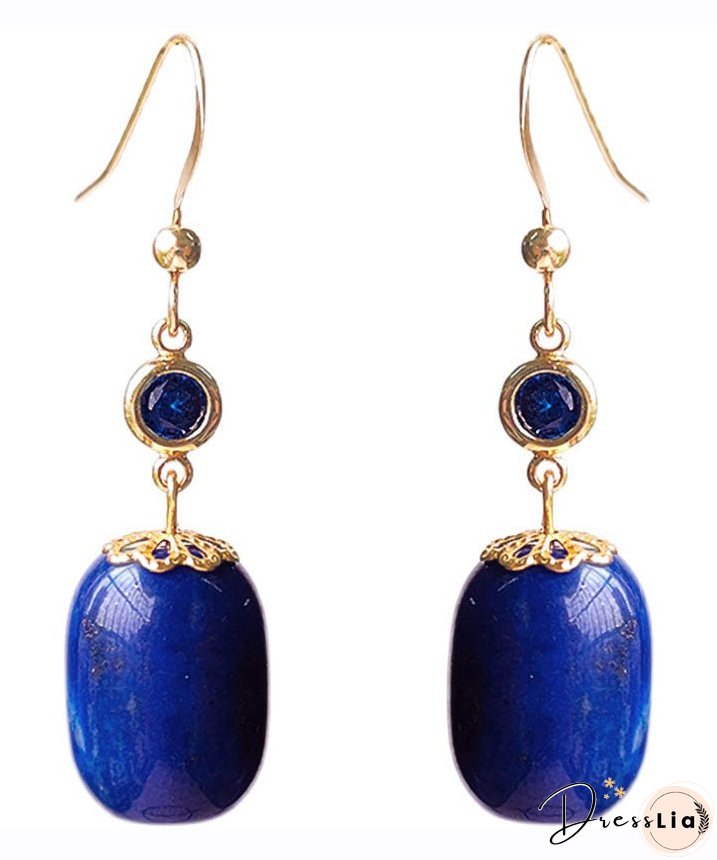 Skinny Royal Blue 14K Gold Gem Stone Drop Earrings