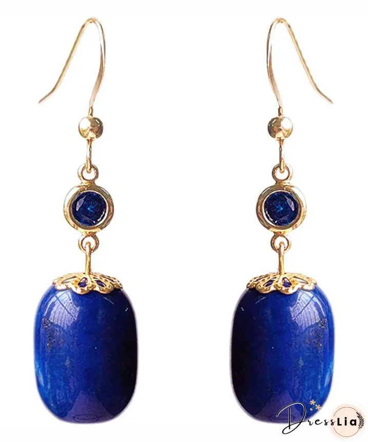 Skinny Royal Blue 14K Gold Gem Stone Drop Earrings