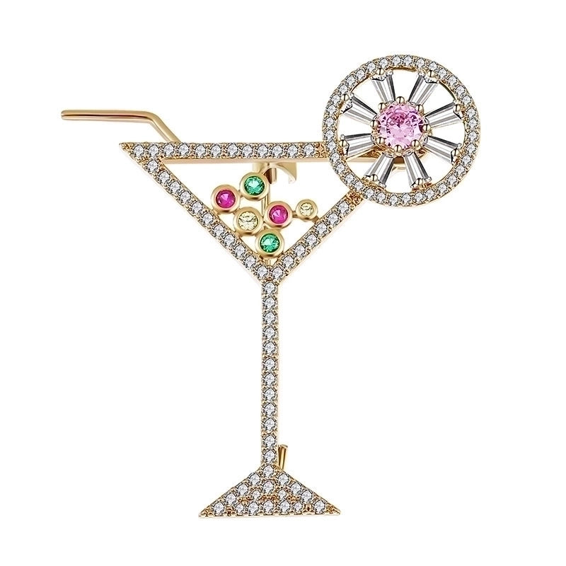 Minimalist Pin Wine Glass Copper Inlay Zircon Women’s Brooches