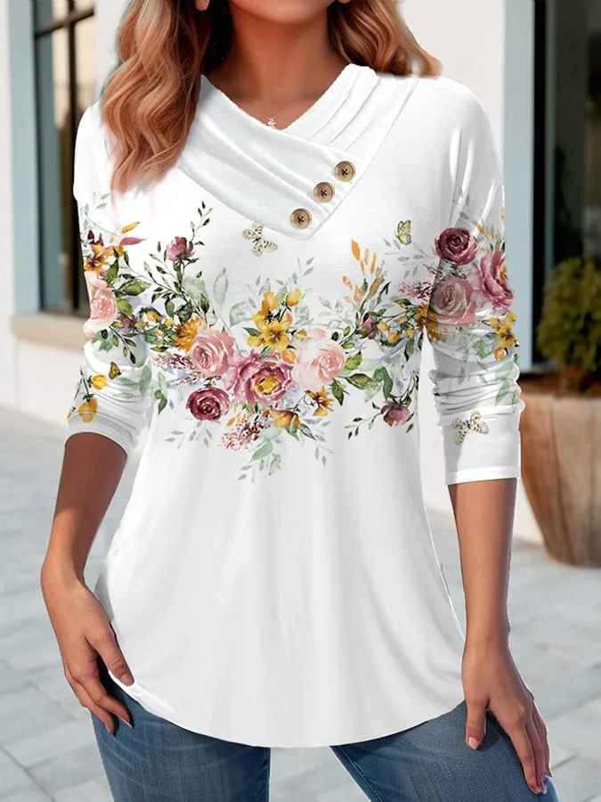 Women's Fashion Floral Print Knitted Tops