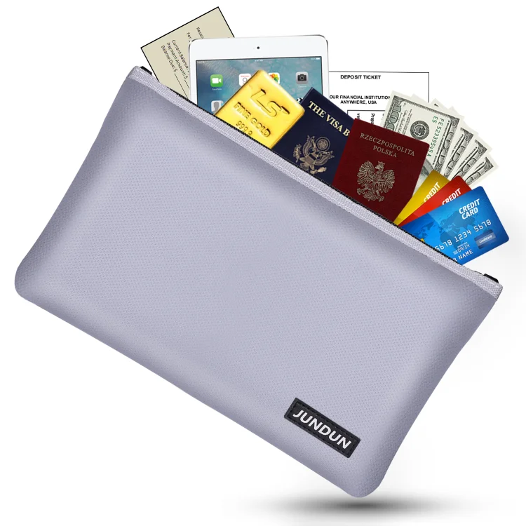 JUNDUN Waterproof and Fireproof Money Bag - Silver (10.6 x 6.7 inch)