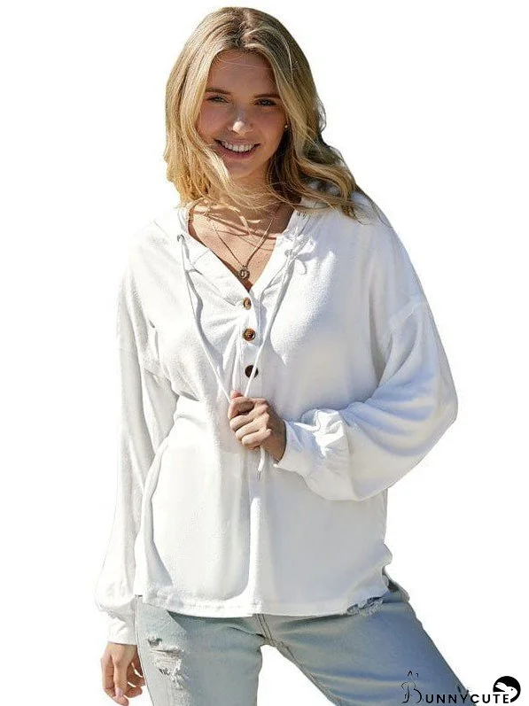 Loose Half-Cardigan Long-Sleeved Sweatshirt With Sports Hood - Women'S Pullover Sweatshirt