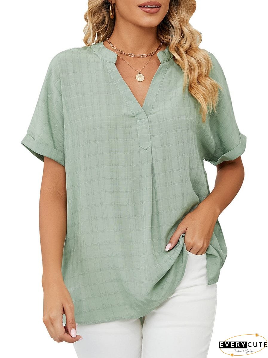 Solid V-Neck Loose Short Sleeve T-Shirt