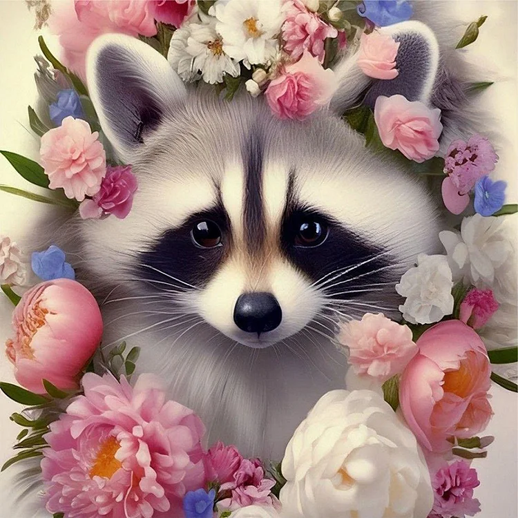 Raccoon And Flower 30*30CM (Canvas) Full Round Drill Diamond Painting gbfke