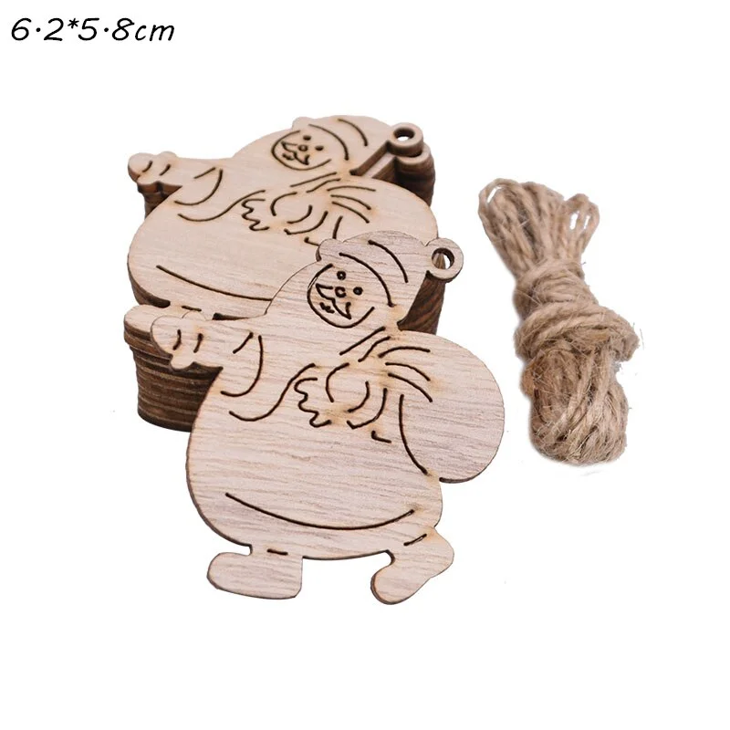 5Pcs Vintage Christmas Wooden Pendants Ornaments DIY Wood Crafts Xmas Tree Ornaments Christmas Party Decorations Kids Gift