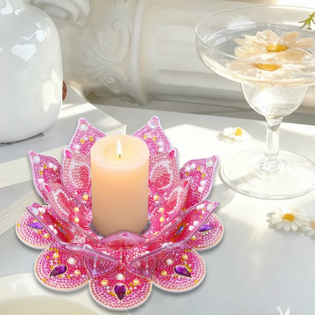 Lotus DIY Diamond Art Painting Kits of Candle Holder Diamond Painting Candle Holder Kit Diamonds Paintings Candlestick Holder Kit for Aromatherapy & Home Decor (Pink)