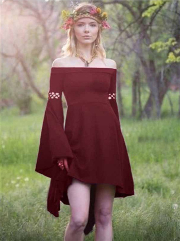 British Style Women's One-piece Collar Flared Sleeve Long Sleeve Fresh Sweet Princess Dress Women's Burst Irregular Dresses | 168DEAL