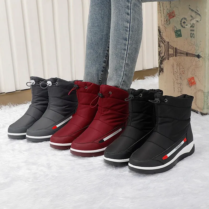 Winter Boots Woman Casual Warm Slip on Wedges Shoes Elastic Patchwork Fur Snow Ankle Boots Women Fashion Waterproof Botas Mujer
