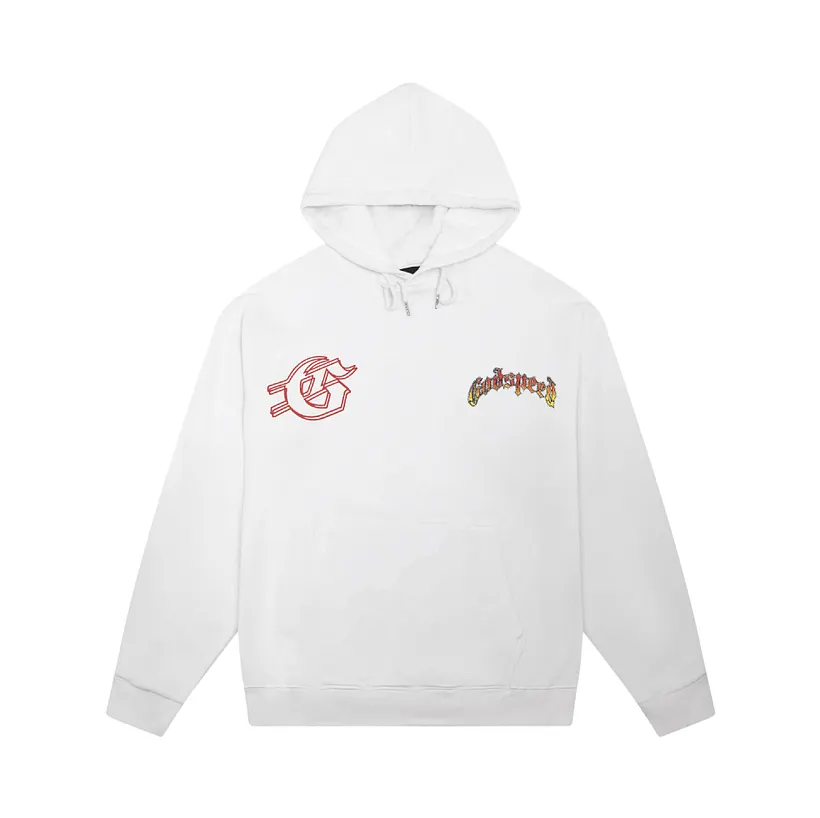 GODSPEED Hoodie White – Cowboy Skull Oversized Streetwear