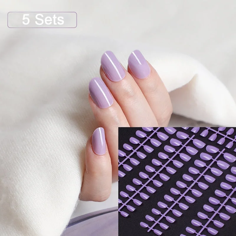 5 Sets Of 24 Pieces Per Unit Round Colored False Nails Tips Full Cover 10 Size Fake Nails For DIY Acrylic Press On Nail Tips-Nail Inspo