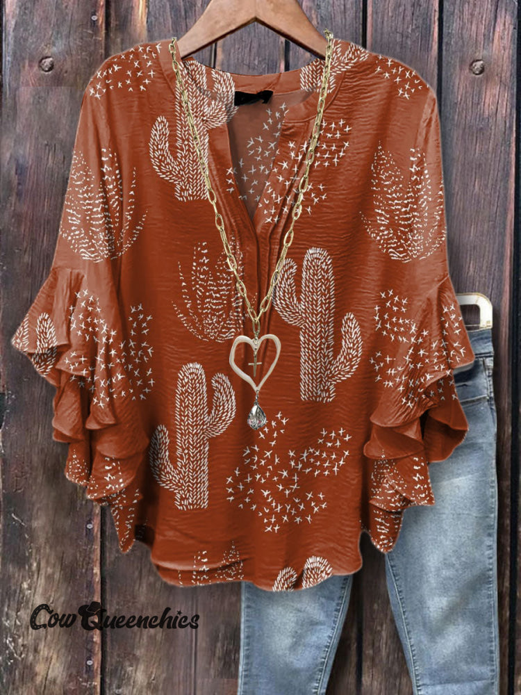 Women&rsquo;s Vintage Flower Print Casual Cotton And Linen Shirt Multicolor / S